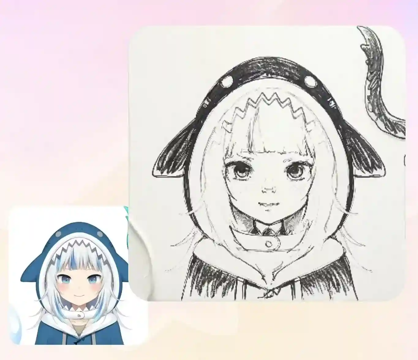 Stunning Gawr Gura sketch made by image to sketch converter